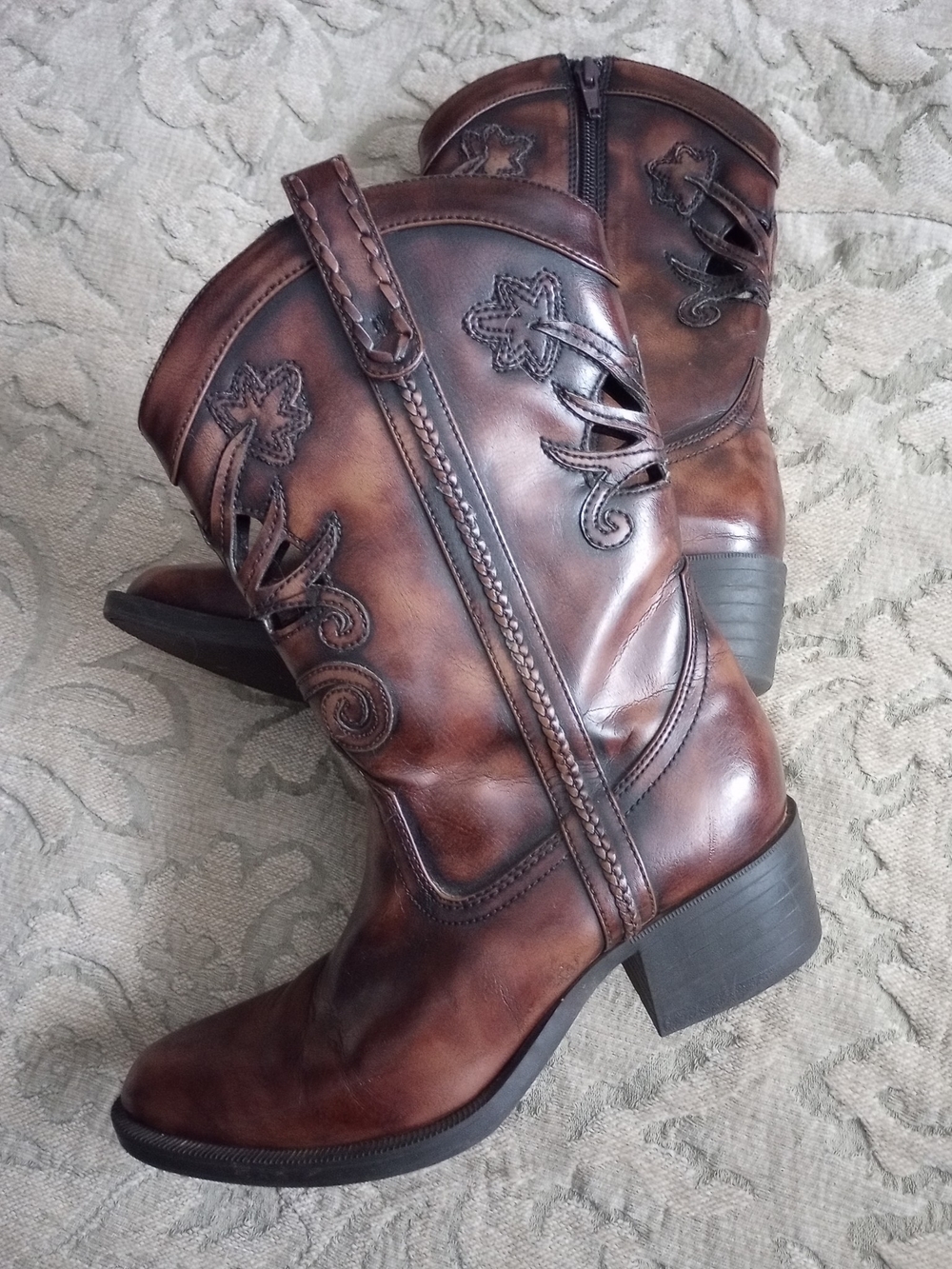 George Distressed Brown Leather Western Ankle Boots